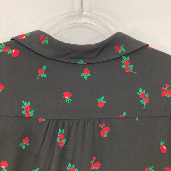 Charter Club size XL Black Red Floral Stretch Knit 3/4 Sleeve Popover Blouse - Picture 9 of 10